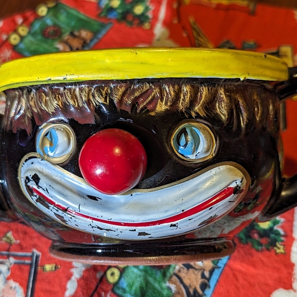 Vintage 50s Thames Redware Hand Painted Black Clown Face Lidded Teapot Japan INC - Picture 4 of 9